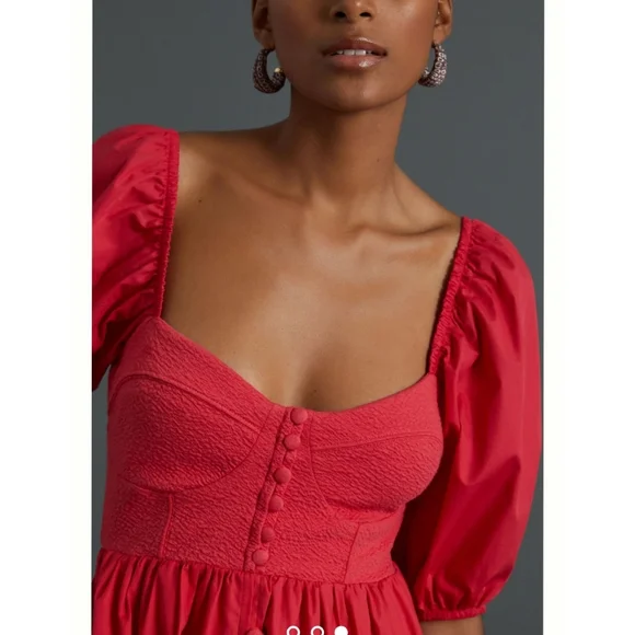 Anthropologie Maeve Puff-Sleeved Sweetheart MIni Dress size M - Picture 3 of 6